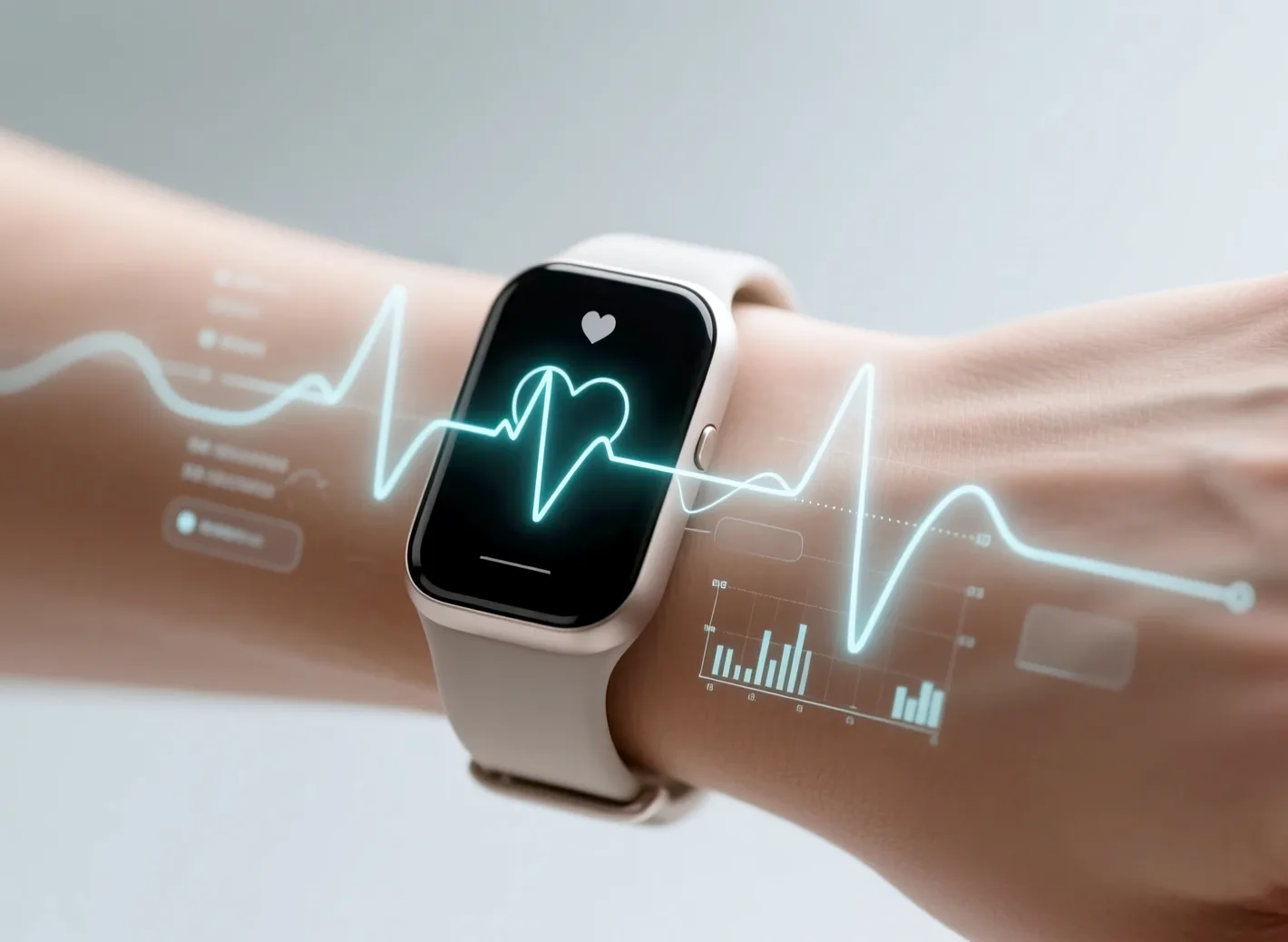 Smartwatch en la muñeca mostrando la frecuencia cardiaca